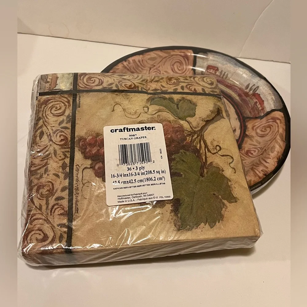 NWT SET OF CRAFTMASTER TUSCAN GRAPES PAPER PLATES & NAPKINS.